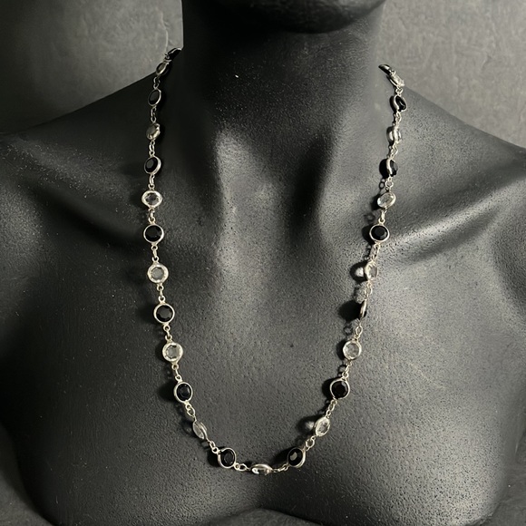 Rafaelian Vtg Black Bead and Crystal Austrian Chiclet Necklace - New Old Stock - Picture 8 of 15